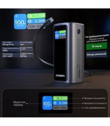 Повербанк 20000mAh Choetech B815 Grey 130W QC3.0 PD3.0 TFT Smart дисплей, вбудований кабель