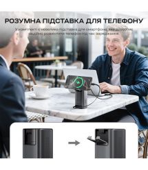 Повербанк 20000mAh Choetech B815 Grey 130W QC3.0 PD3.0 TFT Smart дисплей, вбудований кабель