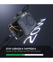 Повербанк 5000mAh Choetech B861 Grey 20W QC3.0 PD3.0 бездротова магнітна зарядка MagSafe
