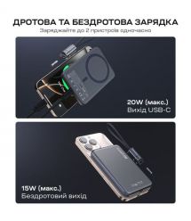 Повербанк 5000mAh Choetech B861 Grey 20W QC3.0 PD3.0 бездротова магнітна зарядка MagSafe