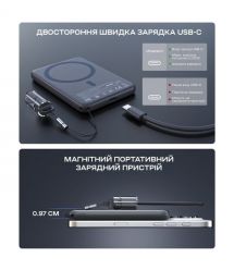 Повербанк 5000mAh Choetech B861 Grey 20W QC3.0 PD3.0 бездротова магнітна зарядка MagSafe