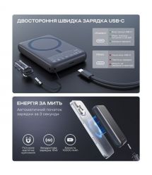 Повербанк 10000mAh Choetech B862 Grey 22.5W QC3.0 PD3.0 бездротова магнітна зарядка MagSafe