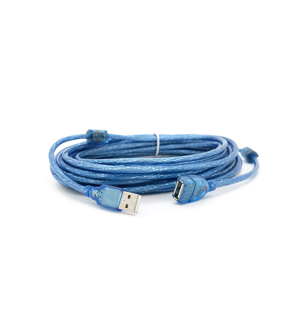 Подовжувач USB 2.0 AM - AF, 10.0m, 1 ферит, прозорий синій Q50