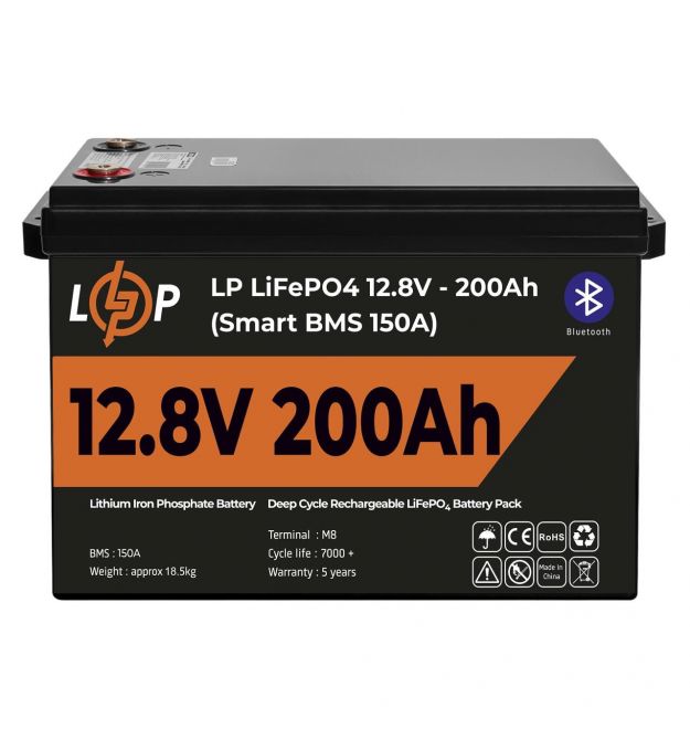 Акумулятор LP LiFePO4 12V (12,8V) - 200 Ah (2560Wh) (Smart BMS 150А) з BT пластик Уцінка