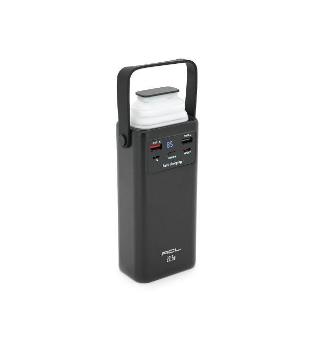 Powerbank ACL PW-112 30000mAh, 22.5W, 2xUSB, 4 кабелі (USB - Micro - Type-C - Lighting), Ліхтар, 0.70кг, Black, Box