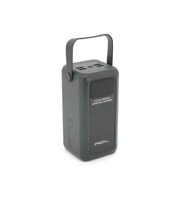 Powerbank ACL PW-131 50000mAh, 22.5W, 4xUSB, 4 кабелі (USB - Micro - Type-C - Lighting), Ліхтар, 1.08кг, Black, Box
