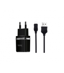 Набір СЗУ HOCO C12 Smart + кабель Micro, 2xUSB, 2.4A, кабель 1м, Black, Blister