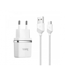 Набір СЗУ HOCO C12 Smart + кабель Micro, 2xUSB, 2.4A, кабель 1м, White, Blister