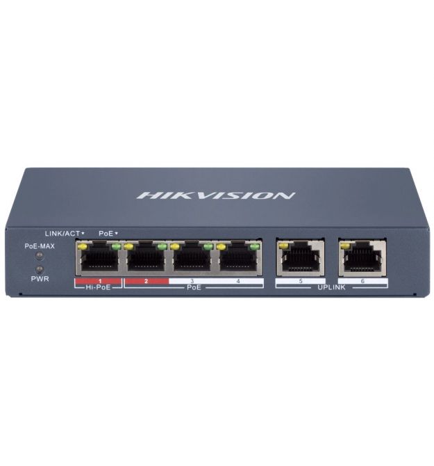 Коммутатор 6 портов управляемый Hikvision DS-3E1106HP-EI