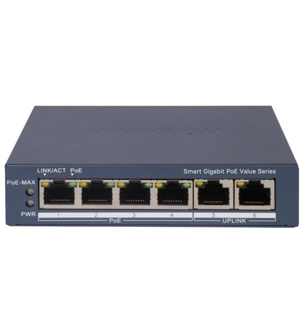 Коммутатор 6 портов управляемый Hikvision DS-3E1506P-EI/M PoE