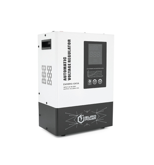 Стабилизатор напряжения релейный Europower EWMR90-10KVA LCD, 8000W, 60A, AC 95V-275V, 50Hz - 60Hz, aluninum, &ample50dB, 440x390