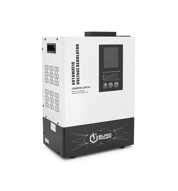 Стабилизатор напряжения релейный Europower EWMR90-20KVA LCD, 16000W, 100A, AC 95V-275V, 50Hz - 60Hz, aluninum, &ample50dB, 405x3