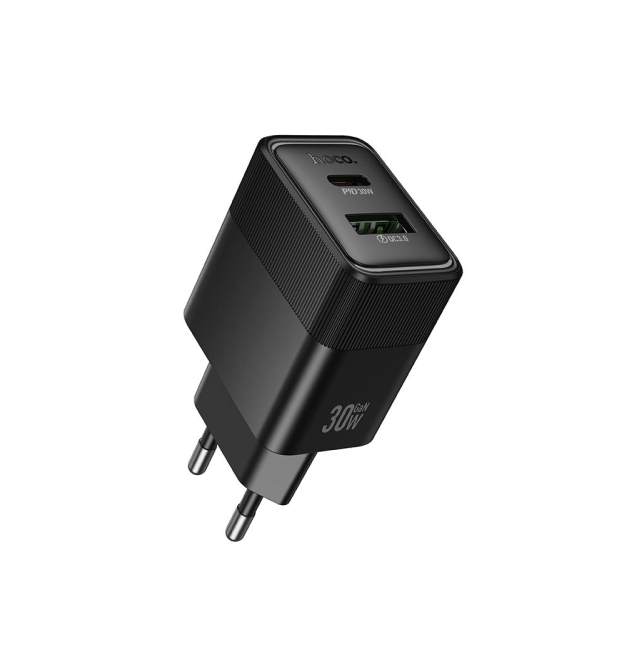 СЗУ 110-240V HOCO CS112A USB-C+USB, 30W, Black, Box