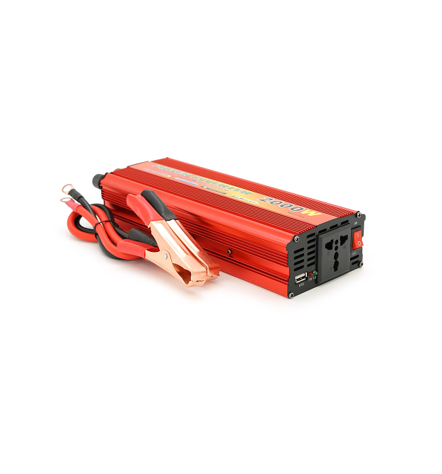 Інвертор напруги YT47939 2000ВА(1200Вт), 12 - 220V, approximated, 1 універсальна розетка, клем + крокодили, Red, Box
