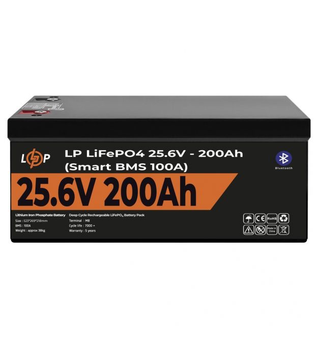 Акумулятор LP LiFePO4 24V (25,6V) - 200 Ah (5120Wh) (Smart BMS 100А) с BT пластик Уцінка
