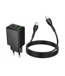 Набір СЗУ HOCO N71 + кабель Type-C - Type-C 1xUSB+1xUSB-C, PD30W+QC3.0, кабель 1м, Black, Box