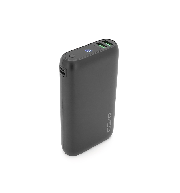 PowerBank GEAR 20000mAh PD22.5W Display, 1*Type-C, 2*USB-A + 1*micro USB, Total Output 5V-3A, Black