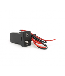 АЗУ врізне 38W-L01T03-S, PD+QC, Type-C: 20W, USB: 18W, комплект дротів під паяння, 33x22х58mm, Black