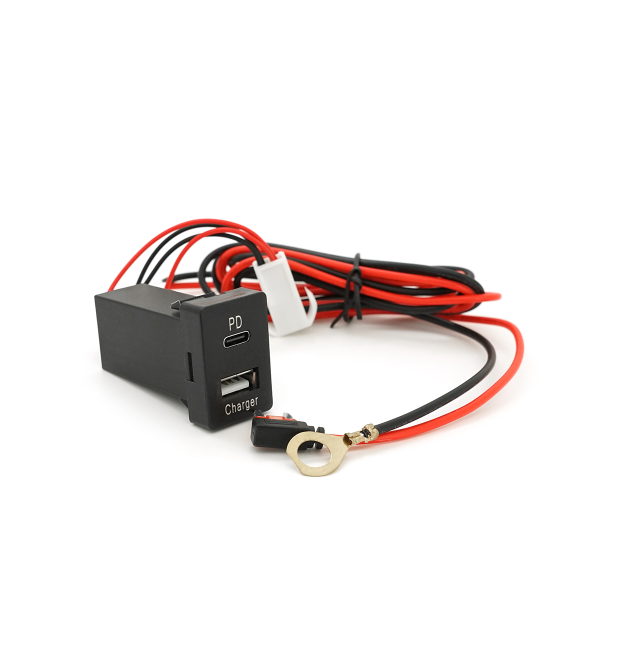 АЗУ врізне 38W-L01T03-С, PD+QC, Type-C: 20W, USB: 18W, комплект дротів з роз&aposємами, 33x22х58mm, Black