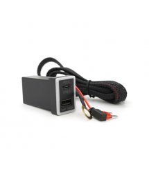 АЗУ врізне 60W-D01T03-Fuse, PD+QC, Type-C: 30W, USB: 30W, LED підсвічування, комплект проводів під паяння з запобіжником, 33x22х
