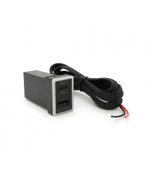 АЗУ врізне 60W-D01T03-S, PD+QC, Type-C: 30W, USB: 30W, LED підсвічування, комплект проводів під паяння, 33x22х58mm, Black