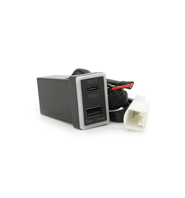 АЗУ врізне 60W-D01T03-С, PD+QC, Type-C: 30W, USB: 30W, LED підсвічування, комплект дротів з роз&aposємами, 33x22х58mm, Black