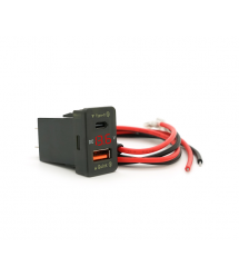 АЗУ FPUV-R, PD+QC3.0, Type-C: 30W, 5V-3A - 9V-3A - 12V-2.5A, USB: 18W, 5V-3.4A - 9V-2A - 12V-1.5A, 33x23mm, LED Red, Black