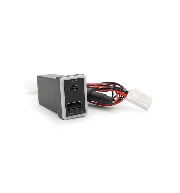 АЗУ врізне 130W-D01T03-С, PD+QC, Type-C: 100W, USB: 30W, LED підсвічування, комплект дротів з роз&aposємами, 33x22х58mm, Black