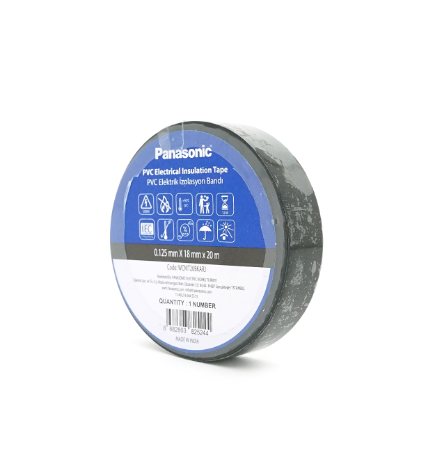 Ізолента ПВХ PANASONIC 0,125мм * 18мм * 20м (чорна), діапазон робочих температур: від 0 С до + 90 С, Вогнестійка, 8 штук в упа