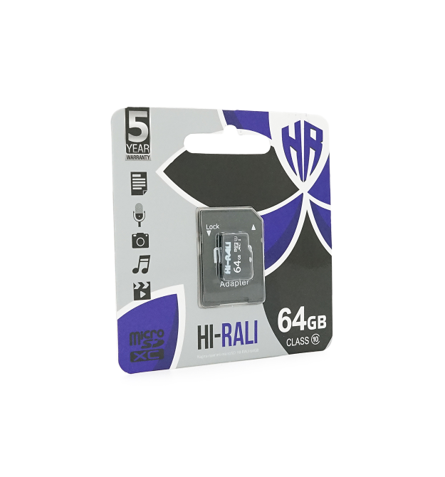 Карта пам&aposяті Hi-Rali microSDHC Class 10 UHS-I, з адаптером, 64GB, Blister