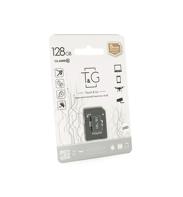 Карта пам&aposяті T&ampampG microSDHC Class 10 UHS-3, з адаптером, 128GB, Blister