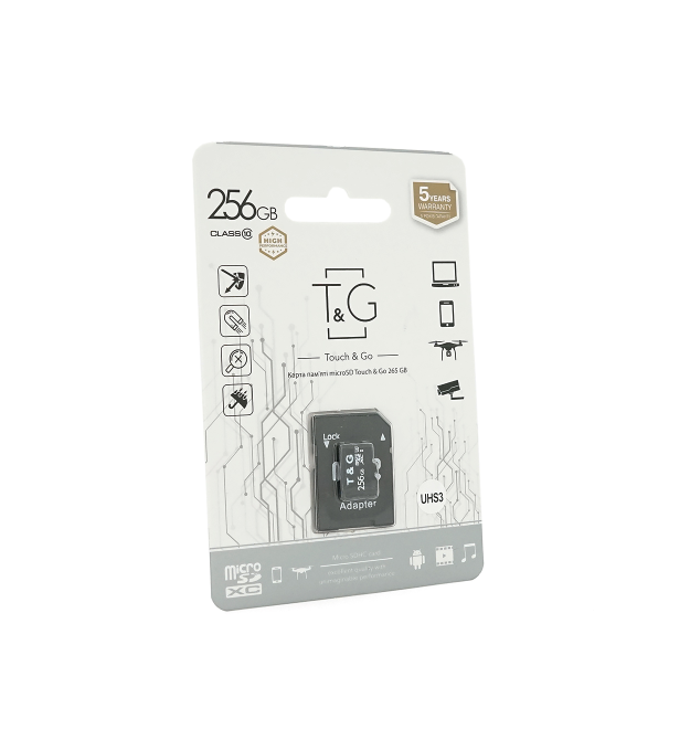 Карта пам&aposяті T&ampampG microSDHC Class 10 UHS-3, з адаптером, 256GB, Blister