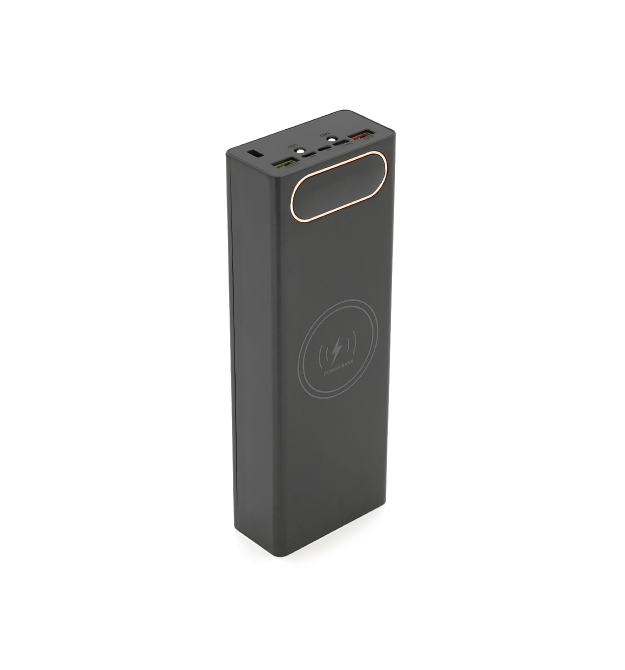 Power bank Voltronic L20 під 20х18650, Wireless charging, Digital display, Output: 22.5+15W, USB+USB-C, PVC, ліхтар, Black, BOX