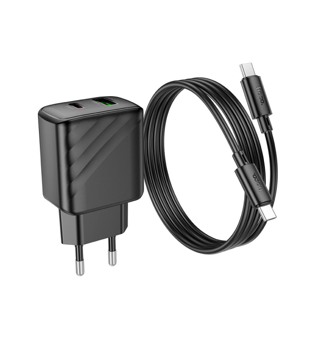 Набір СЗУ HOCO CS23A + кабель Type-C - Type-C 1xUSB+1xUSB-C, PD30W+QC3.0, кабель 1м, Black, Box