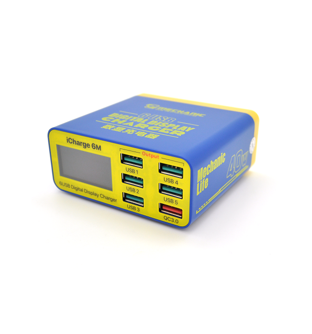 Зарядні станція з цифровою індикацією MECHANIC iCharge 6M , 6*USB-A(1*QC3.0-15W), 220V - 40W. 155*115*55mm