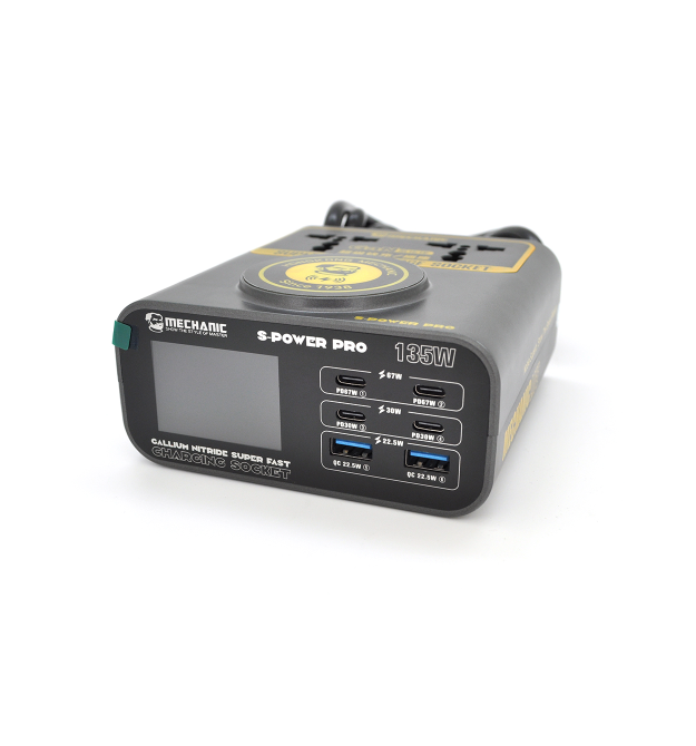 Зарядні станція з цифровою індикацією MECHANIC S-Power Pro, 4*PD3.1-30W, 2*QC3.0-15W,Wireless Charging, 2*Socket, 220V - 135W. 1