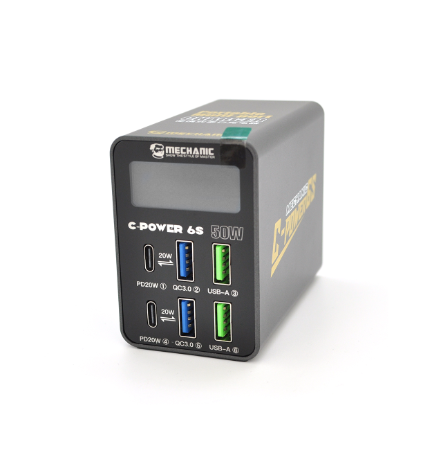 Зарядна станція з цифровою індикацією MECHANIC C-Power 6S, 2*USB-A, 2*QC3.0-5В3А,9В2A,12В1.5А, 2*PD3.1-5В3А,9В2.22A,12В1.67А, 22