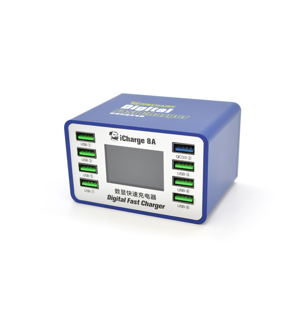 Зарядна станція з цифровою індикацією MECHANIC iCharge 8A, 7*USB-A, QC3.0-5В3А,9В2A,12В1.5А, 220V - 45W.134*105*65mm