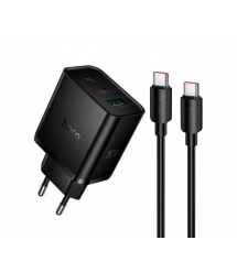 Набір СЗУ HOCO N75A+ кабель Туре-С, PD65W+Q3.0, 1xUSB+2xUSB-C, 65W, Black, Box