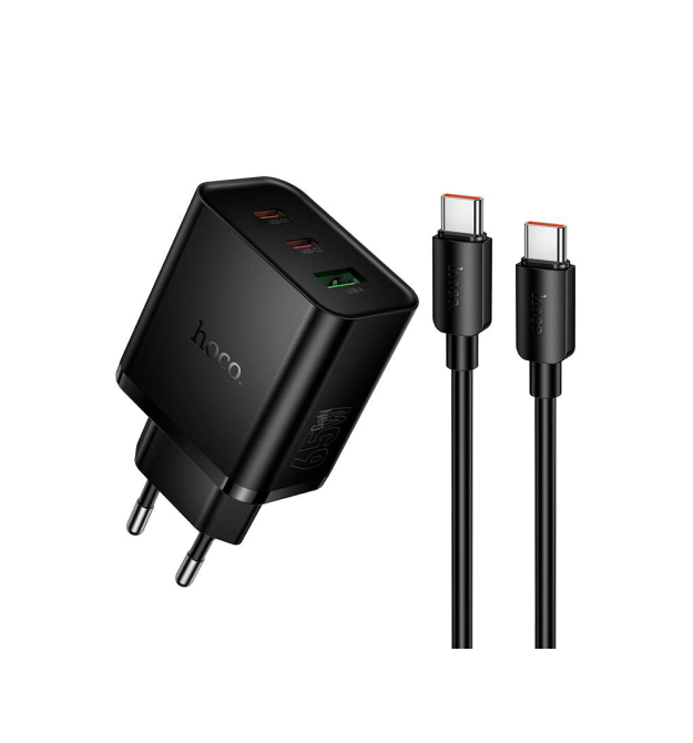 Набір СЗУ HOCO N75A+ кабель Туре-С, PD65W+Q3.0, 1xUSB+2xUSB-C, 65W, Black, Box