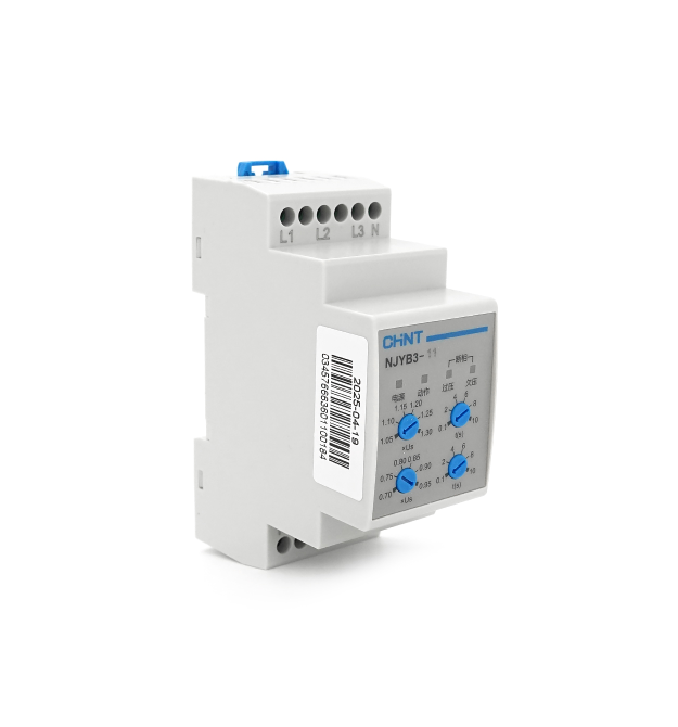 Реле контролю фаз CHINT NJYB3-11 AC220V, 1-2F4P, Захист U+(1,05~1,3)*Us - U-(0,7~0,95)*Us,Затримка 0,1~10с,Захист обриву фаз, Ue
