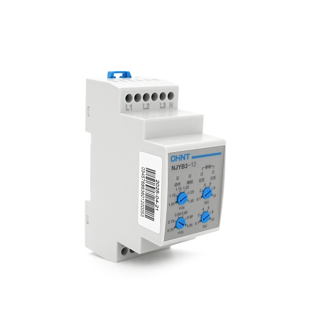 Реле контролю фаз CHINT NJYB3-12 AC220V, 3F4P, Захист U+(1,05~1,3)*Us - U-(0,7~0,95)*Us,Затримка 0,1~10с,Захист обриву - послідо