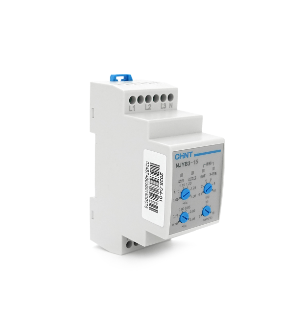 Реле контролю фаз CHINT NJYB3-15 AC220V, 3F4P, Захист U+(1,05~1,3)*Us - U-(0,7~0,95)*Us,Затримка 0,1~10с,Захист обриву - послідо