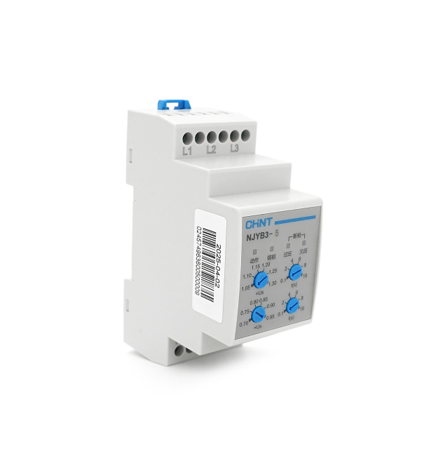 Реле контролю фаз CHINT NJYB3-5 AC380V, 3F3P, Захист U+(1,05~1,3)*Us - U-(0,7~0,95)*Us,Затримка 0,1~10с,Захист обриву - послідов