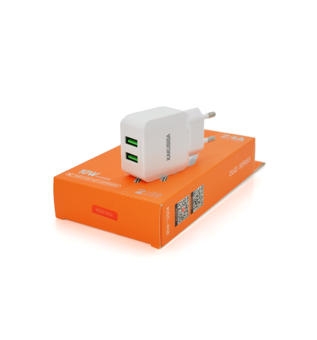 СЗУ AC100-240V KAKUSIGA KSC-408 OUQI, 2xUSB, 2.4A, White, Box