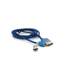 Магнітний кабель Ninja USB 2.0 - Micro, 1m, 2А, індикатор заряду, тканинне обплетення, броньований, знімач, Blue, Blister-Box