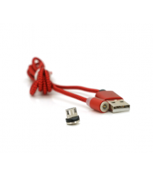 Магнітний кабель PiPo USB 2.0 - Micro, 1m, 2А, тканинна оплетка, броньований, знімач, Red, BOX