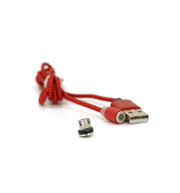 Магнітний кабель PiPo USB 2.0 - Micro, 1m, 2А, тканинна оплетка, броньований, знімач, Red, BOX