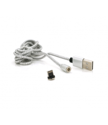 Магнітний кабель PiPo USB 2.0 - Lighting, 2m, 2А, тканинна оплетка, броньований, знімач, Silver, BOX