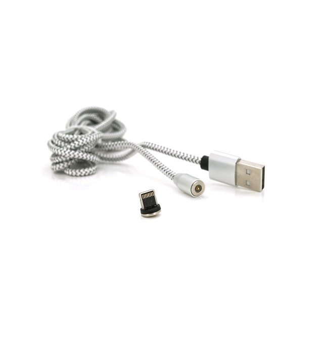 Магнітний кабель PiPo USB 2.0 - Lighting, 2m, 2А, тканинна оплетка, броньований, знімач, Silver, BOX